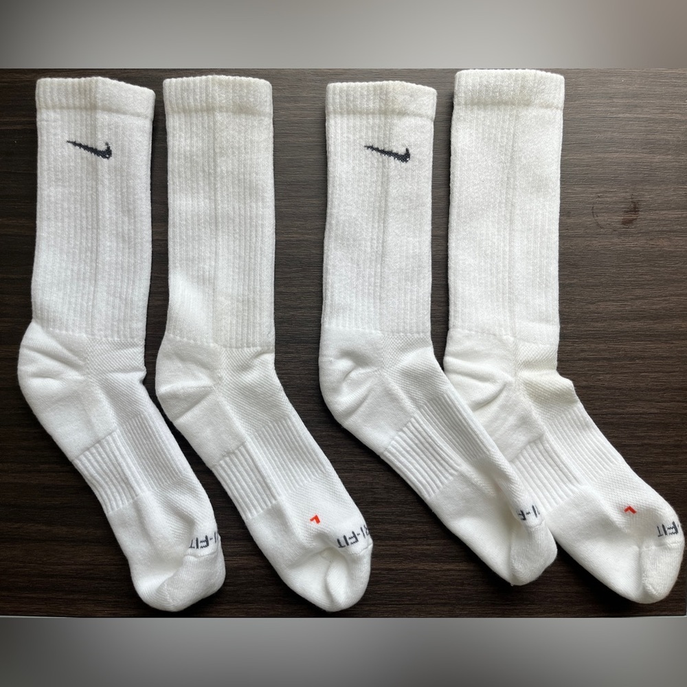 White & Grey Nike Dri-Fit Cotton Cushioned Crew Socks